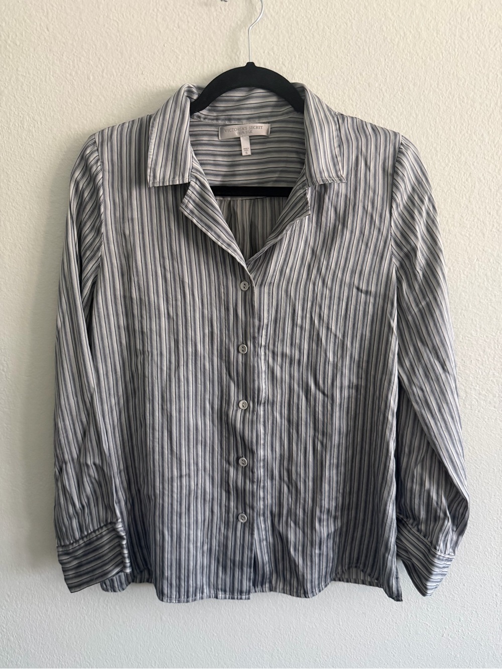 Victoria's Secret 100% Silk Vintage Y2K Striped Button-Down Sleep Shirt S